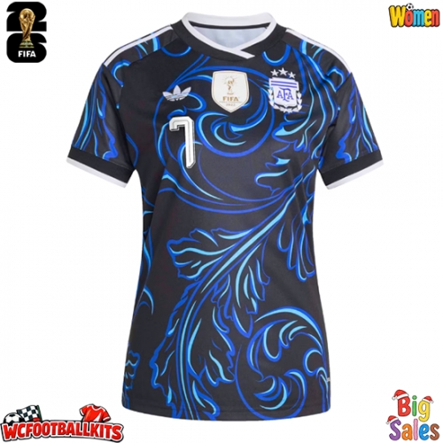 Argentina Rodrigo De Paul #7 Replica Away Stadium Shirt for Women World Cup 2026 Short Sleeve